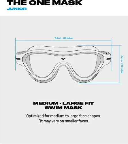 Miniatura 4 de ARENA Unisex Youth The One Junior Swim Mask Goggles for Boys and Girls Ages 6 to 12 Large Fit Polycarbonate Lens Humo Oscuro/Agua/Negro