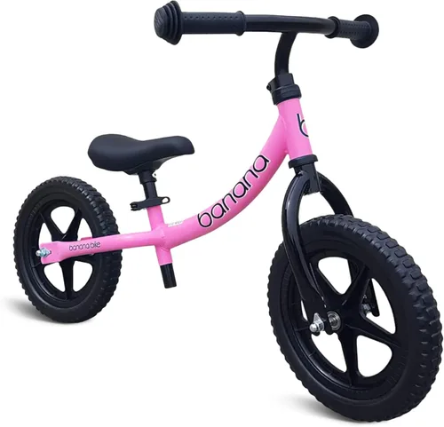 Bicicleta de equilibrio Banana Bike - Bicicleta ligera para niños pequeños - Sin pedal con manillar y asiento ajustables - Bicicleta de Rosa