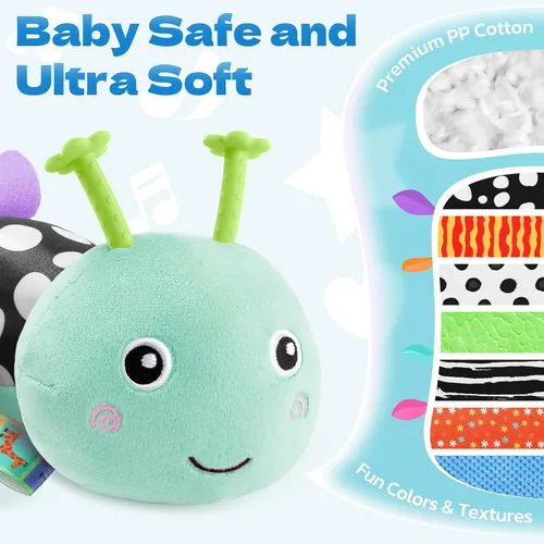Miniatura 2 de HEMRLY Juguetes Sensoriales para Bebés de 0 a 6 Meses, Oruga Musical de Peluche con Mordedor, Papel Arrerugado, Sonajero, Espejo para Bebé para Azul