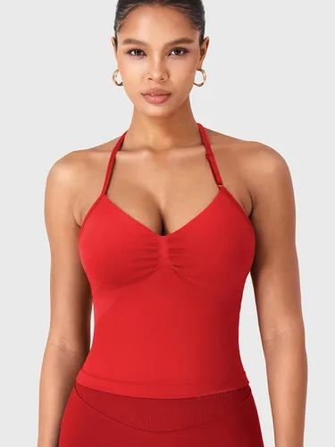 Miniatura 4 de YEOREO SoftHue Impact Longline Top de Tirantes para Mujer Camiseta sin Mangas Halter para Ejercicio sin Espalda Gimnasio Longline con Correa
