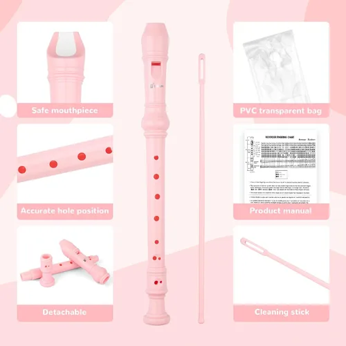 Miniatura 2 de SWAN Grabadora soprano para estudiantes principiantes – Flauta de 8 agujeros desmontable 3 piezas ABS descante grabadores con varilla de limpieza