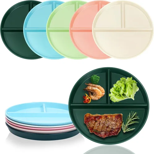 Miniatura 7 de Platos divididos irrompibles de 10 pulgadas, 5 piezas, platos reutilizables de paja de trigo para niños, aptos para microondas y lavavajillas