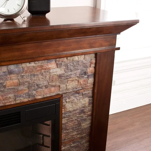 Miniatura 3 de SEI Furniture Canyon Heights - Chimenea eléctrica de piedra apilada de imitación de 60 pulgadas, whisky de arce
