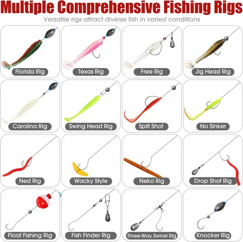 Miniatura 6 de RoundFunny Caja grande de 517 piezas de 3 capas con señuelos de pesca con aparejos que incluye alicates, pinza de labios de pez, crankbait, ganchos
