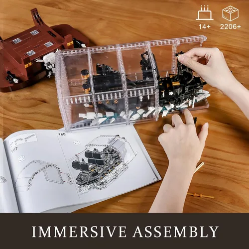 Miniatura 6 de Mould King 10065 Botella a la Deriva con Juego de Bloques de Construcción de Barco Perla Negra, Kit de Construcción de Modelo de Barco Pirata
