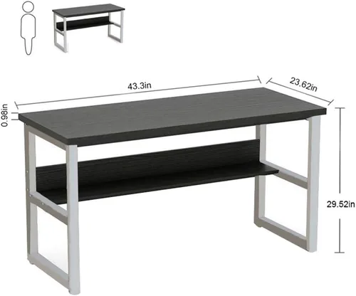 Miniatura 3 de Escritorio para computadora de oficina en casa con estantería, escritorio de madera de 43 pulgadas con estantes de almacenamiento, mesa moderna