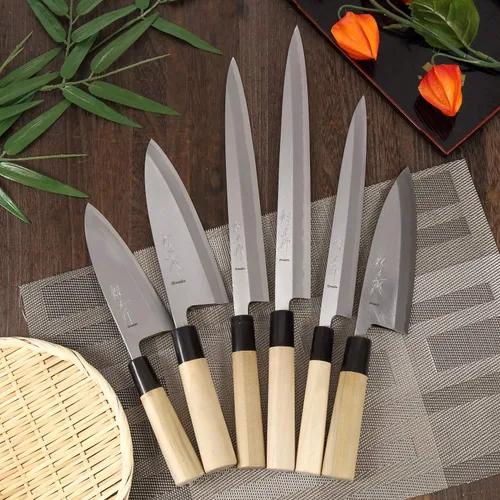 Miniatura 6 de Cuchillo de chef japonés para sushi Shiroko (acero blanco), mango de madera de magnolia en forma de D, Deba 6.5 pulgadas (6.496 in)