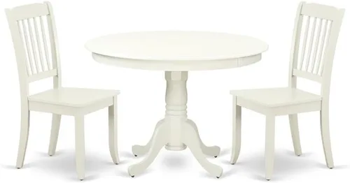 Miniatura 7 de East West Furniture HLDA3-BCH-W Juego de mesa de cocina de 3 piezas para espacios pequeños contiene una mesa de comedor redonda con pedestal y 2
