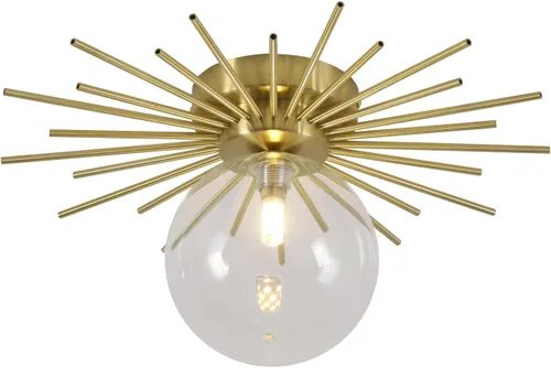 Miniatura 12 de BOKT Moderna lámpara de techo semiempotrada dorada de mediados de siglo con globo de vidrio blanco, lámpara de techo industrial cerca del techo