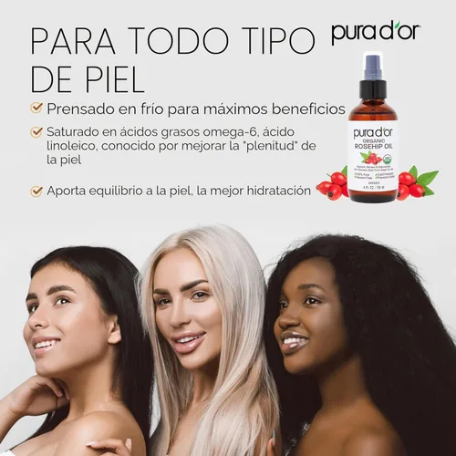 Miniatura 4 de PURA D'OR Aceite de Semilla de Rosa Mosqueta ORGÁNICO de 4 Oz - 100% Puro Prensado en Frío Certificado USDA Tratamiento Anti-Envejecimiento - Rico