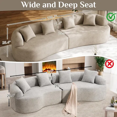 Miniatura 5 de Sofá seccional de gran tamaño de 131 pulgadas para sala de estar, moderno sofá de felpa de lujo de 4 plazas extra profundo y ancho, asiento curvado