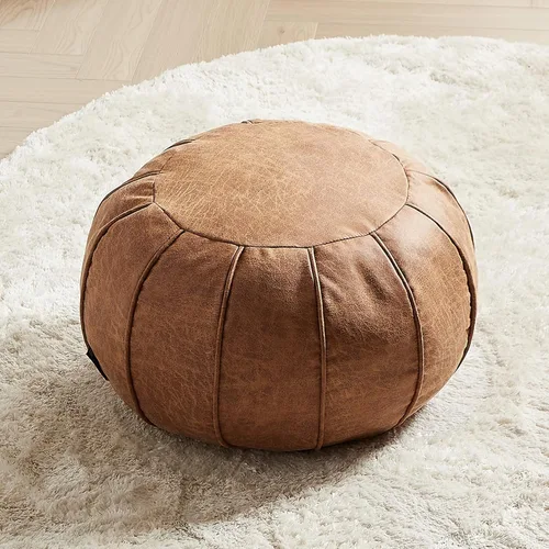 Miniatura 11 de Louis Donné Funda de Puf Otomano Marroquí SIN RELLENO de 21 Pulgadas, Reposapiés de Cuero Sintético Hecho a Mano, Funda de Puf Redondo