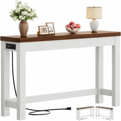 Miniatura 16 de Cyclysio Mesas de consola de 47 pulgadas para entrada, mesas de consola estrechas para sala de estar, mesa detrás del sofá, mesa de pasillo de Gris