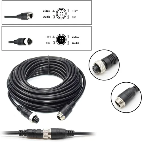 Miniatura 5 de Cable de extensión de video de coche de 16 pies y 16.4 ft, 4 pines, resistente al agua, a prueba de golpes, para cámara de visión trasera CCTV