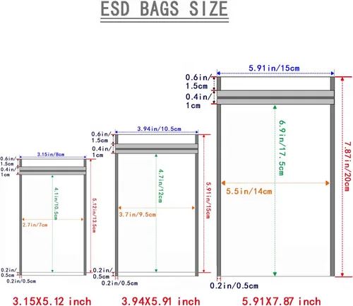 Miniatura 3 de 36 bolsas de blindaje ESD resellables de 3.15 x 5.12/3.94 x 5.91/5.91 x 7.87 pulgadas, bolsas antiestáticas de varios tamaños con sello de cierre