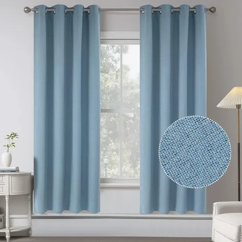 Miniatura 38 de KEQIAOSUOCAI Cortinas de lino 100% opacas de 100 pulgadas de largo, 2 paneles para dormitorio, estilo casa de campo moderna, completamente negro