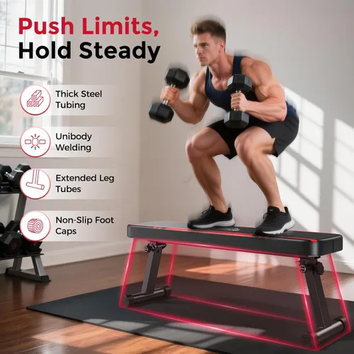 Miniatura 2 de FLYBIRD Foldable Flat Weight Bench for Home Gym, 600/1000 lbs Capacity with Dual Locking for Strength Training, Easy Setup & Storage for Small
