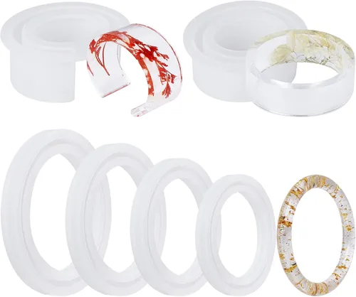 Gartful 6PCS Moldes de Resina para Pulseras Grandes, Molde de Joyería de Silicona Redondo Fuente C para Fundición de Epoxi, Molde de Pulsera de