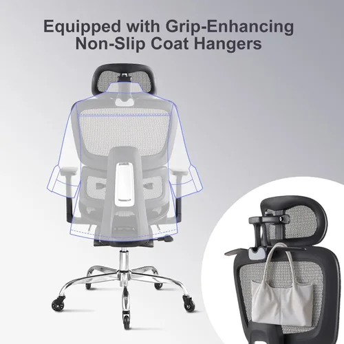 Miniatura 9 de Silla de oficina con reposapiés, silla ergonómica con almohada para el cuello y ruedas de goma, silla de computadora con respaldo ajustable y Negro