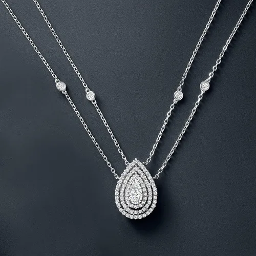 Miniatura 4 de Ross-Simons Collar de gota de 2 hebras de circonita cúbica de 090 quilates en plata de ley