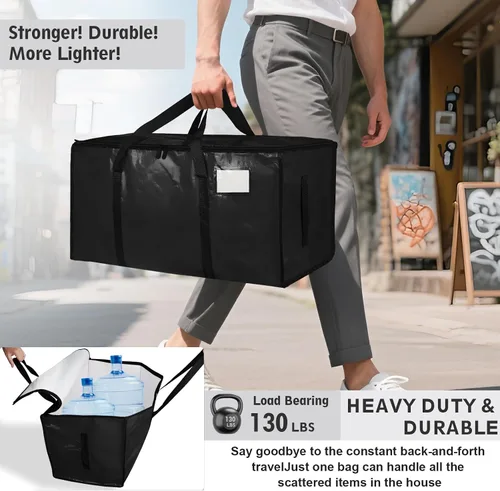 Miniatura 3 de Paquete de 4 bolsas de mudanza extra grandes y resistentes, bolsas de almacenamiento impermeables con asas y cremalleras, plegables para dormitorio