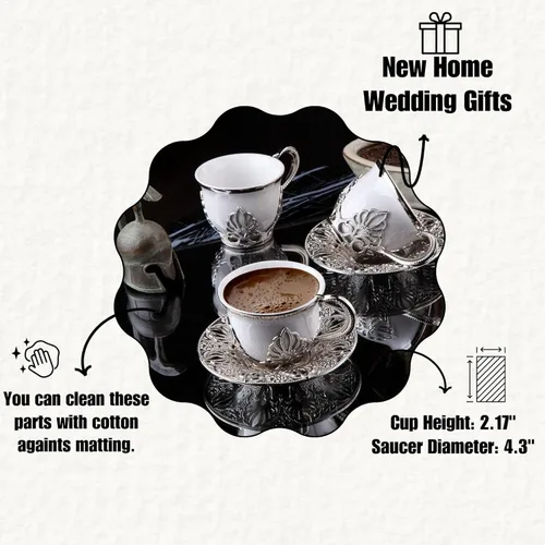 Miniatura 3 de Juego de 6 tazas de café Lujosas tazas de porcelana hechas a mano de 18 piezas con platillos de metal y portavasos extraíbles Juego de tazas