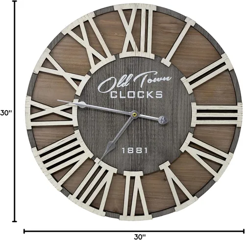 Miniatura 8 de Reloj de pared rústico de madera romana de 30 pulgadas, manecillas plateadas (letras de madera blanca, 30 pulgadas)