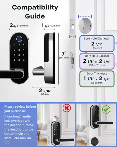 Miniatura 6 de Cerradura inteligente digital de huellas dactilares sin llave con mango y teclado: cerradura electrónica/eléctrica con código, control de Plateado