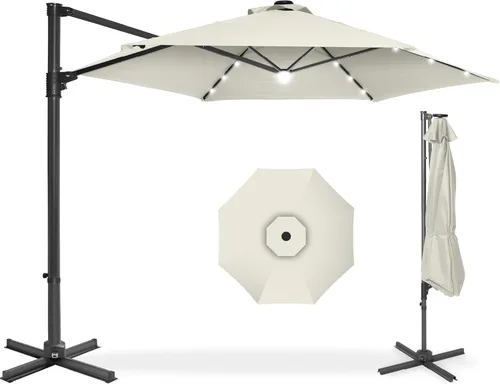 Miniatura 13 de Best Choice Products - Paraguas solar LED de 10 pies para colgar en el mercado o patio Gris