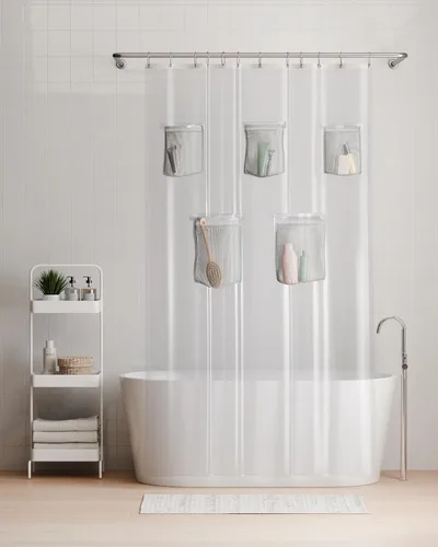 Miniatura 10 de Rubbermaid Forro de cortina de ducha transparente, forro de ducha de PEVA resistente al agua para baño, con imanes y ojales gris carbón inoxidables