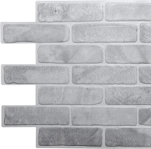 Dundee Deco PG7065 Ladrillo sintético gris vintage, 3.4 pies x 1.6 pies, panel de pared 3D de PVC, decoración de paneles de pared de diseño