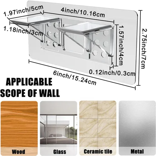 Miniatura 2 de Paquete de 6 soportes adhesivos de servicio pesado para estantes, soportes de doble fila de gran tamaño, clavijas de montaje en pared sin