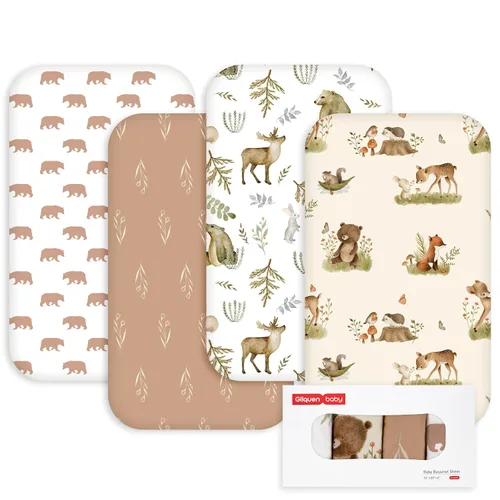 Miniatura 21 de Gllquen Baby Paquete de 4 sábanas de moisés, transpirable y acogedora, sábana bajera elástica para cuna de viaje, patrón floral de moda, sábanas