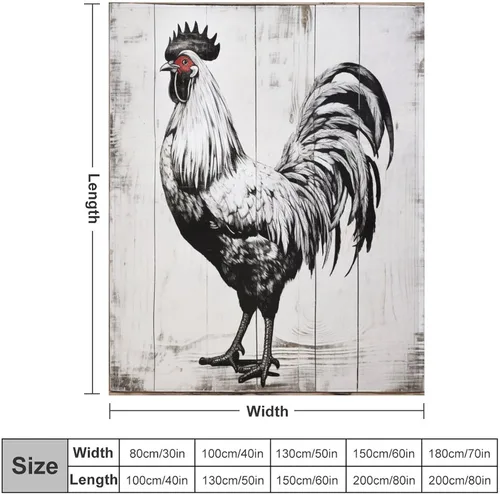 Miniatura 22 de Manta de microfibra suave y acogedora con diseño de gallo rústico en blanco y negro, suave y acogedora manta de microfibra para sofá, cama, oficina