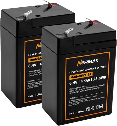 NERMAK Paquete de 2 baterías LiFePO4 de litio de 6 V 4.5 Ah, más de 2000 ciclos, batería recargable de fosfato de hierro y litio para luz de