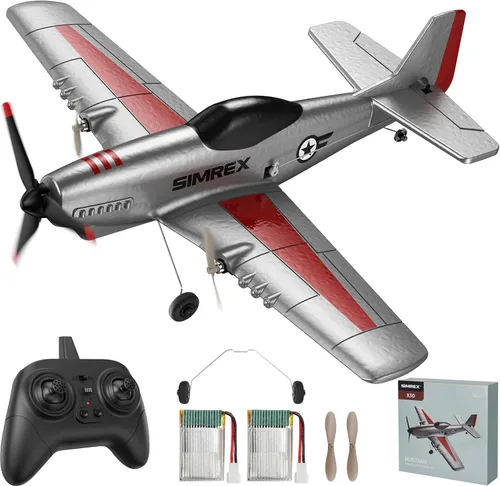 Avión RC SIMREX para niños - Avión de juguete a control remoto de 2.4GHz 3 canales con giroscopio de 6 ejes, 2 velocidades, 2 baterías, avión RC