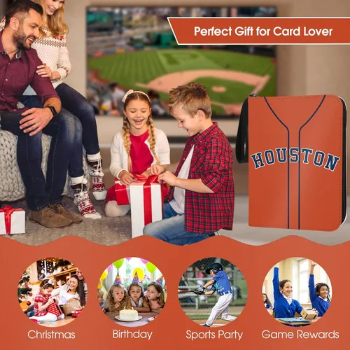 Miniatura 4 de Carpeta de tarjetas de béisbol con mangas, 400 bolsillos, color naranja Houston, carpeta de 3 anillas, organizador de carpetas de almacenamiento