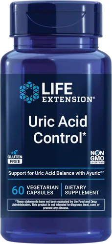 Life Extension Control de ácido úrico, promueve el equilibrio saludable del ácido úrico, salud articular, alivio de molestias, sin gluten, sin OMG,