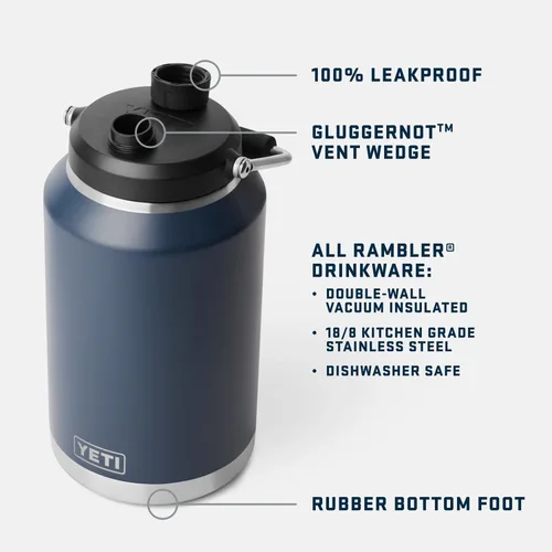 Miniatura 2 de YETI Rambler - Jarra de galón 2.0, aislada al vacío, a prueba de fugas, acero inoxidable con tapa magnética, color verde bosque negro