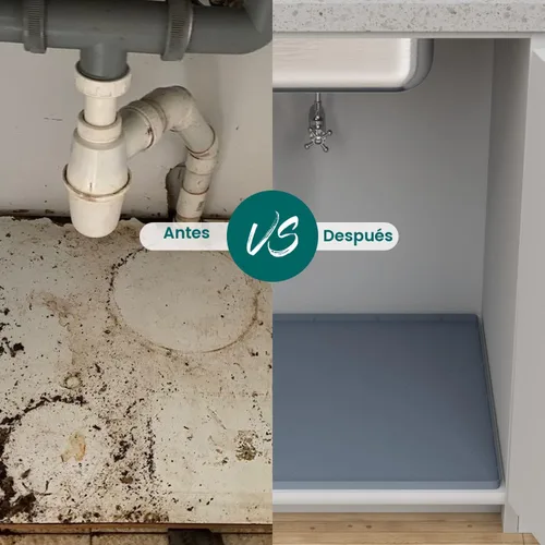 Miniatura 3 de Tapete para debajo del fregadero, bandeja de silicona para gabinete de cocina de 34 x 22 pulgadas, impermeable y flexible para debajo del fregadero