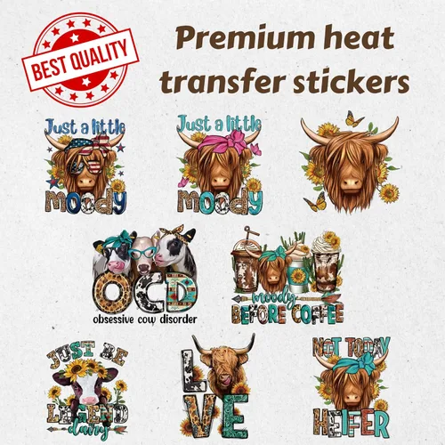 Miniatura 4 de 8 piezas de parches de transferencia de calor de vaca de las montañas, diseños de vinilo para transferencia de hierro para camisetas, calcomanías