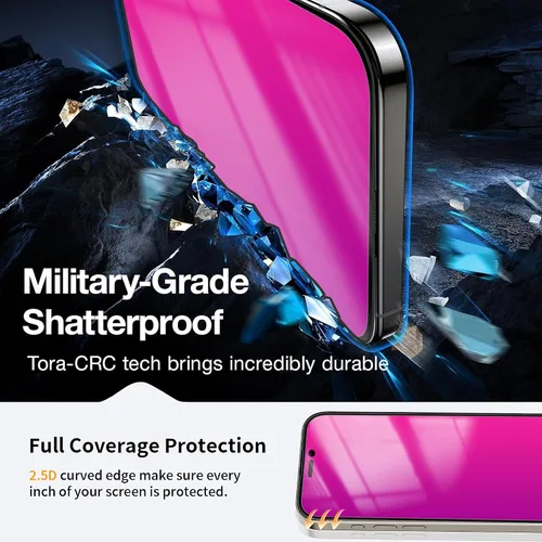 Miniatura 6 de Paquete de 2 protectores de pantalla de privacidad para iPhone 11 Pro Max/XS Max, vidrio templado antiespía, efecto espejo colorido degradado