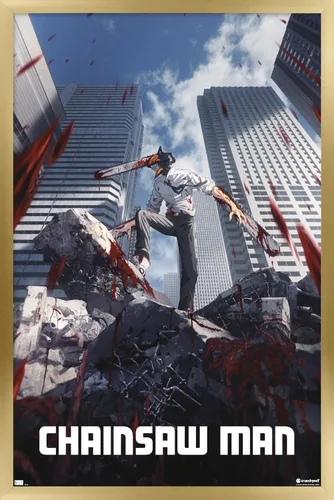 Miniatura 16 de Chainsaw Man - Póster de pared de arte clave, 22.4 pulgadas de largo x 14.7 pulgadas de ancho, versión enmarcada de madera de granero