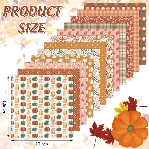 Miniatura 2 de Whaline Paquete de 12 piezas de tela de algodón de otoño boho de 10 x 10 pulgadas, tela cuadrada de hongos y calabaza, telas de costura bohemias