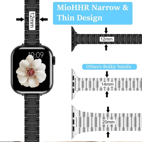 Miniatura 2 de MioHHR - Correas delgadas de metal compatibles con Apple Watch Band Ultra3/2/1 Series 11 10 9 8 7 6 5 4 3 2 1 SE3/2/1, correa delgada y estrecha