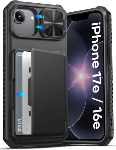 Miniatura 11 de ATATOO Funda para iPhone 17, tarjetero integrado (almacena 3-5 tarjetas) y funda para cámara deslizante y bloqueo RFID, protección de grado militar