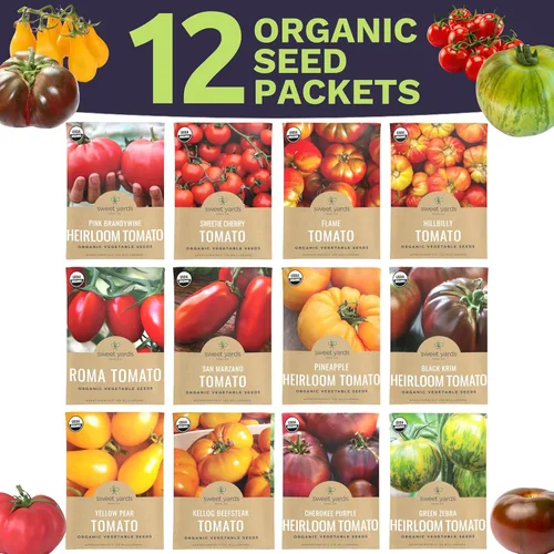 Miniatura 2 de Paquete variado de semillas de tomate orgánicas tradicionales – 9 paquetes de semillas: Brandywine rosa, Roma, cebra verde, piña, Hillbilly, Krim