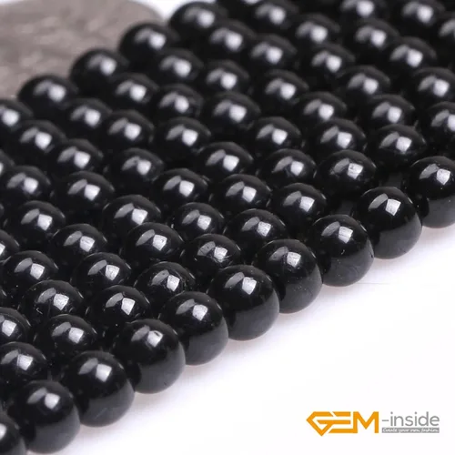 Miniatura 3 de GEM-Inside Cuentas redondas de turmalina negra natural de 4mm, piedras preciosas sueltas, cuentas de energía y poder para hacer joyas de 15 pulgadas