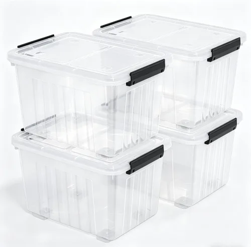 Miniatura 9 de Paquete de 4 contenedores de almacenamiento de plástico de 30 cuartos de galón con tapas de pestillo y ruedas, contenedor transparente Clear