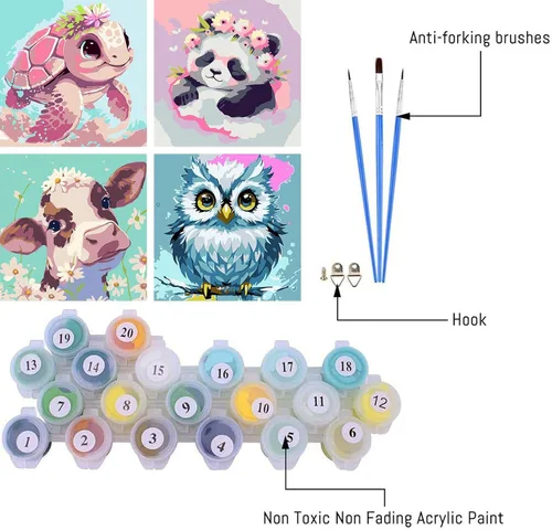 Miniatura 3 de FQOVKYN Paquete de 4 pinturas por números para niños, kit de pintura por números de animales lindos para adultos principiantes, pintura acrílica
